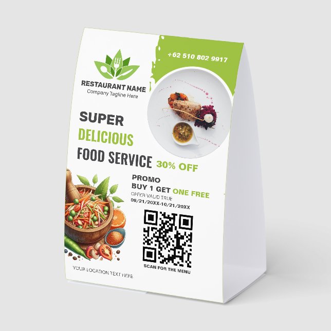 Restaurant QR Code Menu Custom Logo Food Photo Tab Tischaufsteller (Vorderseite)