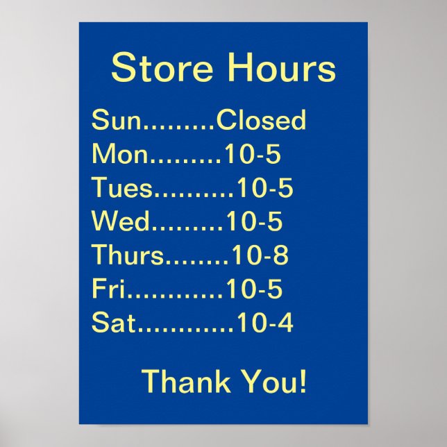 Restaurant Supplies, Business Hours sign, generic Poster (Vorne)