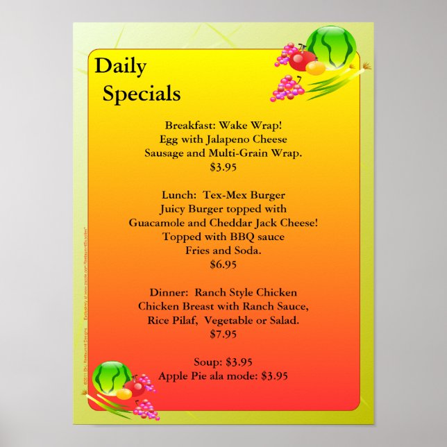 Restaurant Supplies  Daily Specials Sunrise Cafe Poster (Vorne)