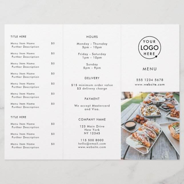 Restaurant Takeout | Modernes Foto-Menü (Vorderseite)