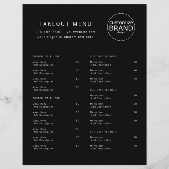 Restaurant Takeout Restauration Black Logo Menu (Devant)