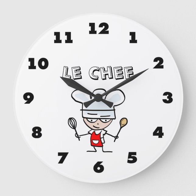 Restaurant-Wanduhr mit Koch Koch Cartoon Große Wanduhr (Vorderseite)