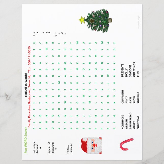 Restaurant Weihnachten 15 Word Search Tischset (Vorderseite)