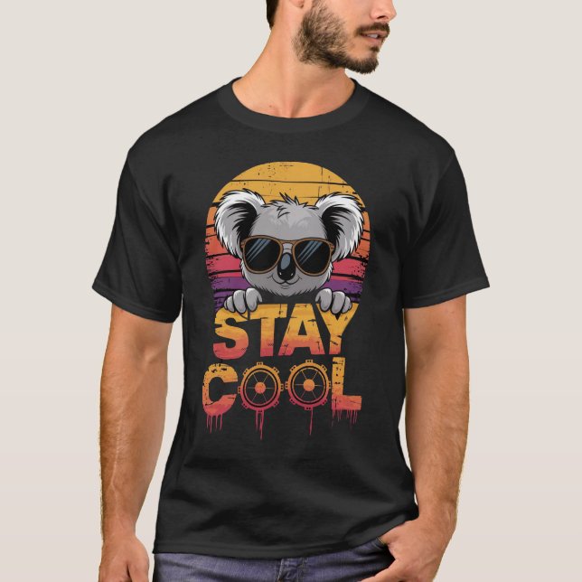 Restez Cool Koala T-Shirt | Retro Sunset Koala Gra (Devant)