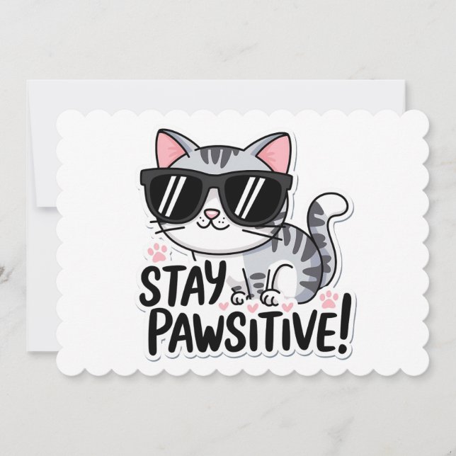 Restez Pawsitif ! Invitation adorable à thème chat (Devant)