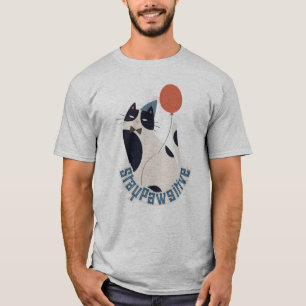 Restez Pawsitive T-shirt grise de fête avec un cha