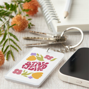 Restez un Porte - clé en acrylique floral bizarre