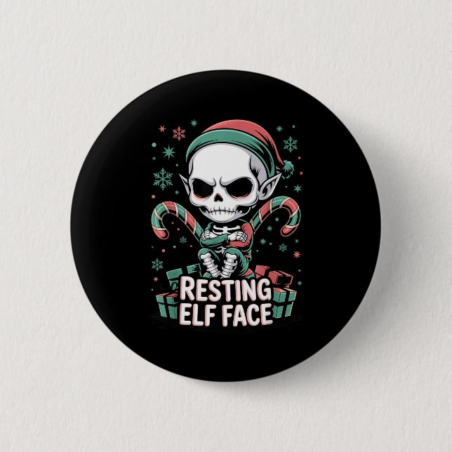 Resting Elf Face Funny Christmas Cute Creepy Women Button (Vorderseite)