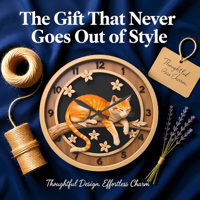 Resting Tabby Cat Petal Große Wanduhr (Von Creator hochgeladen)