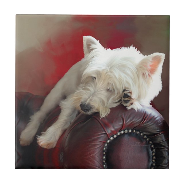 Resting Westie Fliese (Vorderseite)