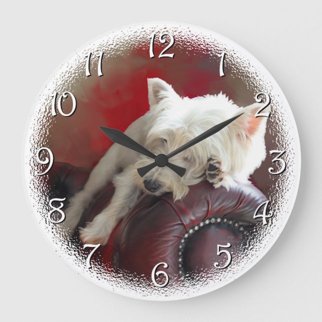 Resting Westie Große Wanduhr (Vorderseite)