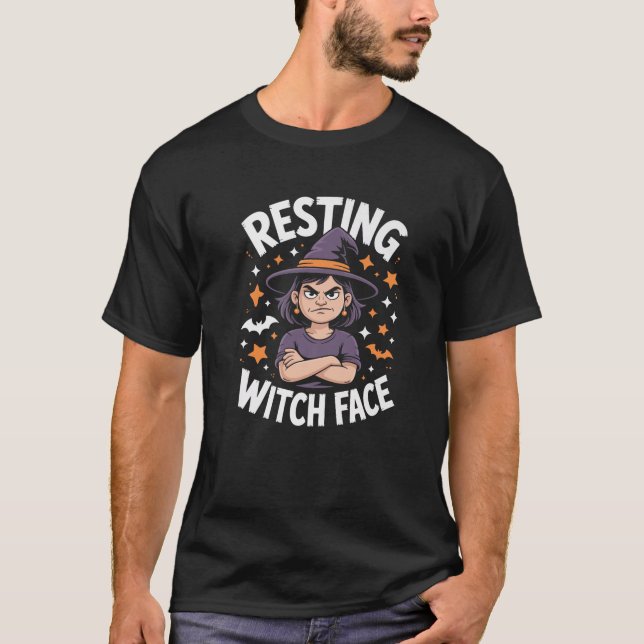 Resting Witch Face Halloween Costume Spooky Premiu T-Shirt (Vorderseite)