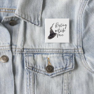 Resting Witch Face Happy Halloween Wird Button
