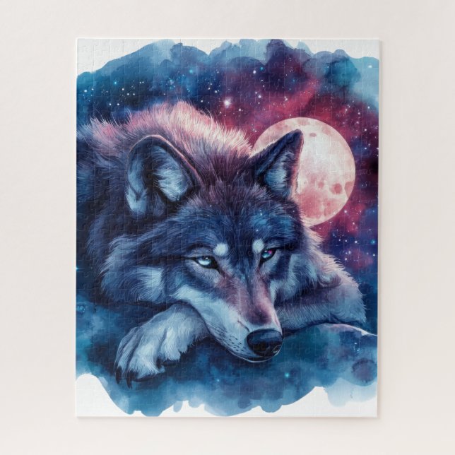 Resting Wolf Under the Cosmic Moon (Vertikal)