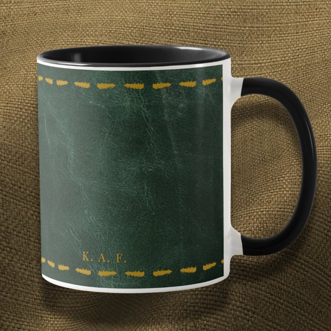 Restorative Forest Green Stitched Leather-Look Tasse (Von Creator hochgeladen)