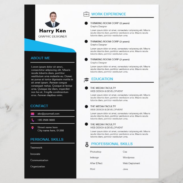 Resume moderne Modèle personnalisable Photo Blue C (Devant)