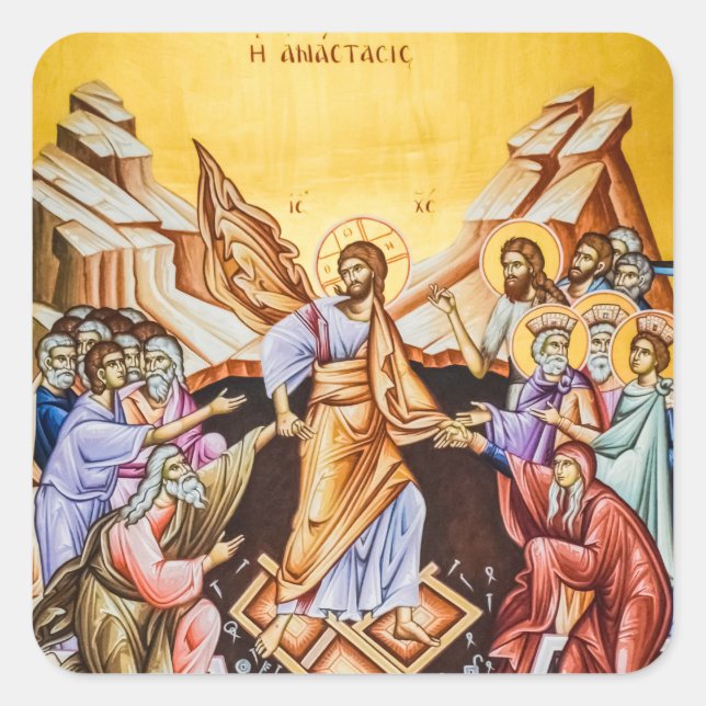 Resurrection of Christ Orthodox Christian Quadratischer Aufkleber (Vorderseite)