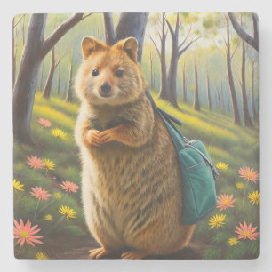 Retail Adventures: Mama Quokka geht einkaufen Steinuntersetzer
