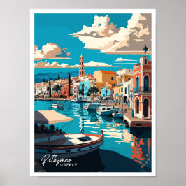 Rethymno Griechenland Reisen Vintage Illustration Poster