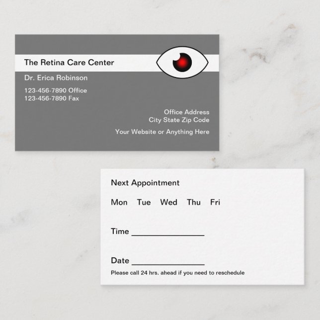 Retina Eye Care Specialist Ernennung Visitenkarte (Vorne/Hinten)