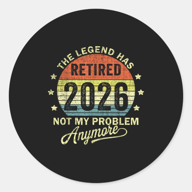 Retired 2026 Retirement 2026  Runder Aufkleber (Vorderseite)