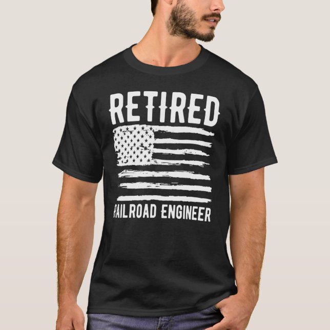 Retired Railroad Engineer Profession American Flag T-Shirt (Vorderseite)