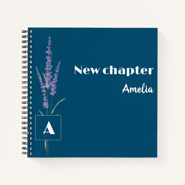 Retirees mit Monogramm Blumenname dunkelblau Notizbuch (Vorderseite)