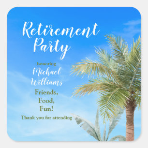 Retirement Beach Thema Party Freunde Essen Spaß Quadratischer Aufkleber
