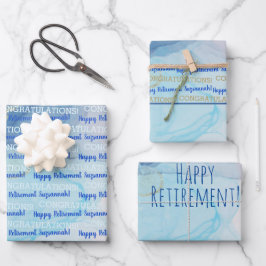 Retirement Blue Gold Geode Wasserfarbe Custom Geschenkpapier Set