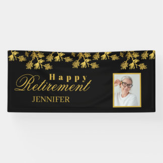 Retirement Celebration Party Gold Floral Photo Banner