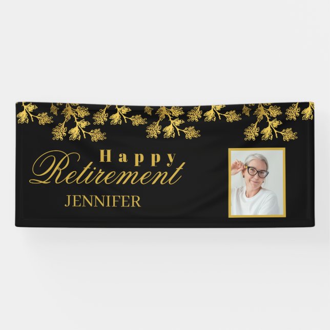 Retirement Celebration Party Gold Floral Photo Banner (Horizontal)