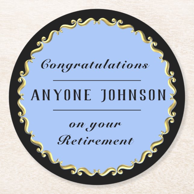 Retirement Gold-scroll Design personalize Runder Pappuntersetzer (Vorderseite)