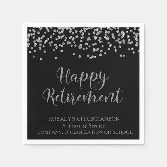 RETIREMENT Handgeschriebenes Skript Silver Confett Serviette (Vorderseite)
