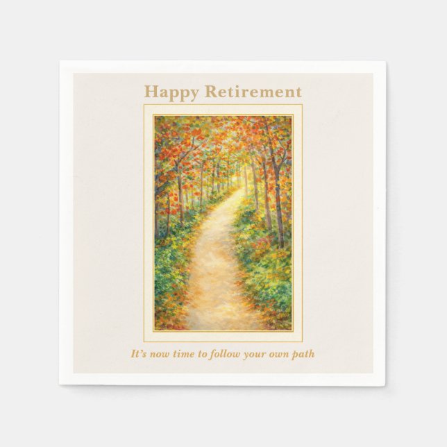 Retirement Napkin | Autumn Path Countryside Scene Serviette (Vorderseite)
