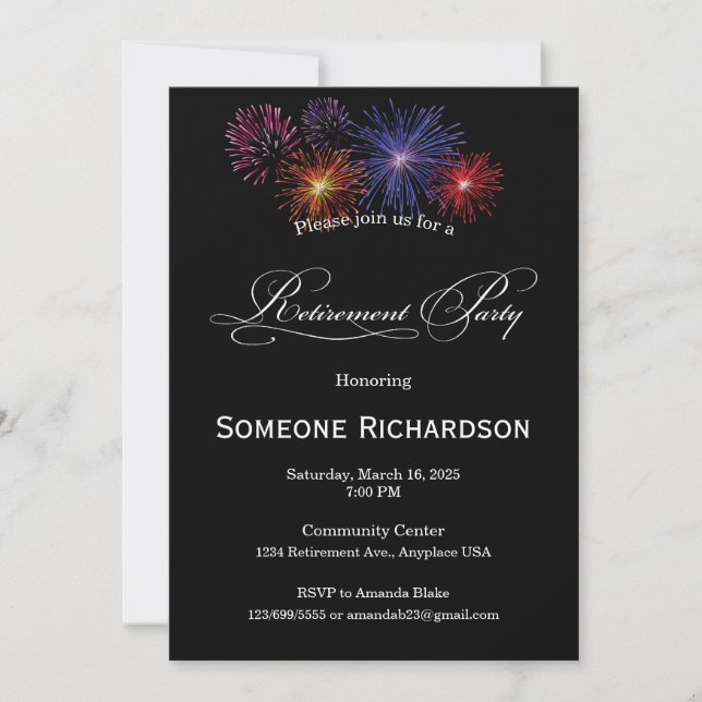 Retirement Party Announcement with Fireworks Einladung (Vorderseite)