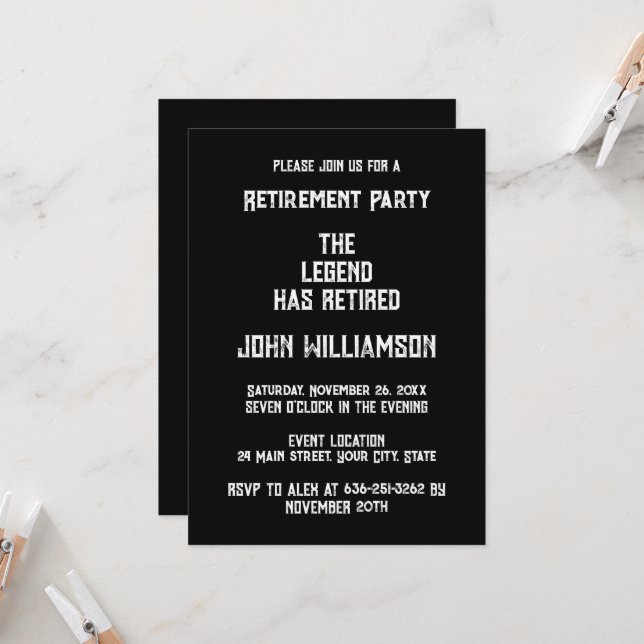 Retirement party elegant Black and White Einladung (Vorderseite/Rückseite Beispiel)