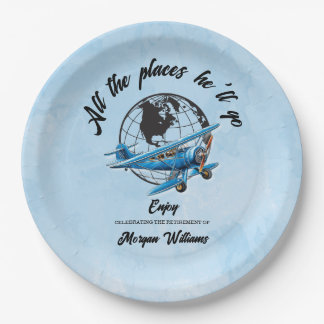 Retirement Party Globe Travel Plane Places  Pappteller