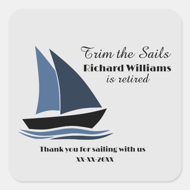 Retirement Party Nautical Sailing Theme Modern  Quadratischer Aufkleber (Vorderseite)