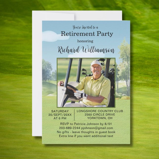 Retirement Party Photo Watercolor Golf Theme Einladung (Von Creator hochgeladen)