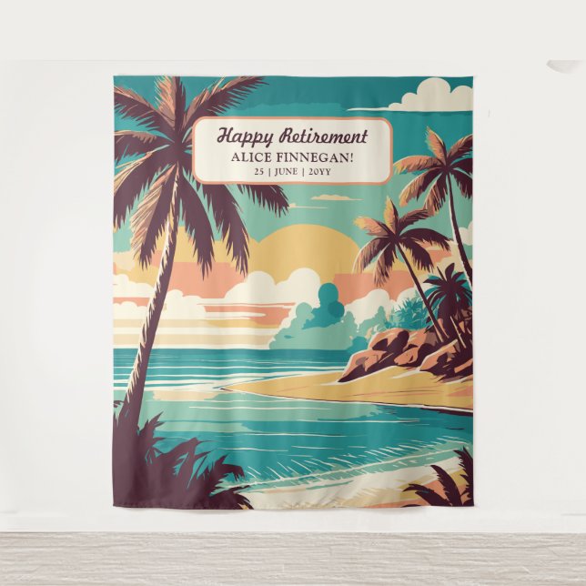 Retirement Party with retro beach photo backdrop Wandteppich (Vorderseite)
