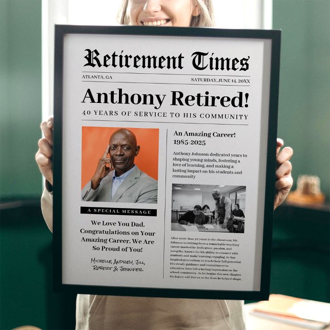 Retirement Times Newspaper Poster for Framed Gift (Von Creator hochgeladen)