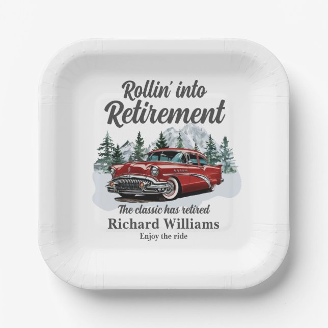 Retirement Travel Theme Classic Retro Car Rolling Pappteller (Vorderseite)
