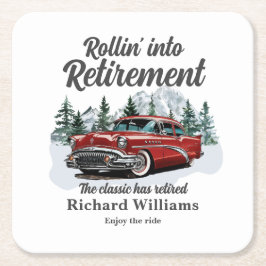 Retirement Travel Theme Classic Retro Car Rolling Rechteckiger Pappuntersetzer