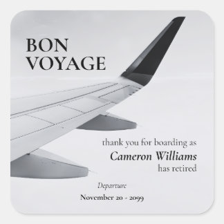 Retirement Travel Theme Modern Plane Bon Voyage Quadratischer Aufkleber