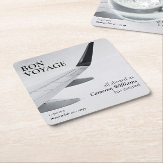 Retirement Travel Theme Modern Plane Bon Voyage Rechteckiger Pappuntersetzer