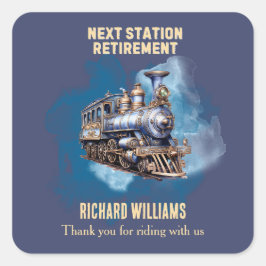 Retirement Travel Themed Train Next Station Party  Quadratischer Aufkleber