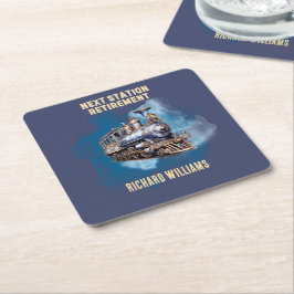 Retirement Travel Themed Train Next Station Party  Rechteckiger Pappuntersetzer