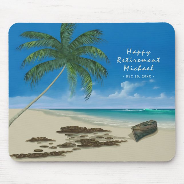 Retirement Tropical Sand Beach Custom Text Mousepad (Vorne)
