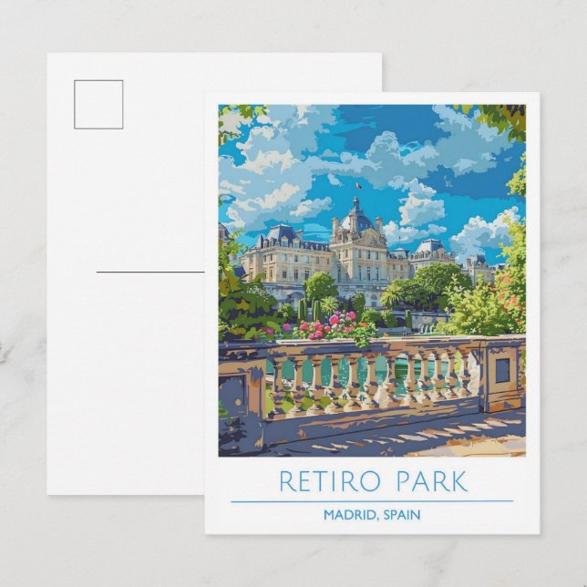 Retiro Park Madrid Spanien Vintage Postkarte (Vorne/Hinten)
