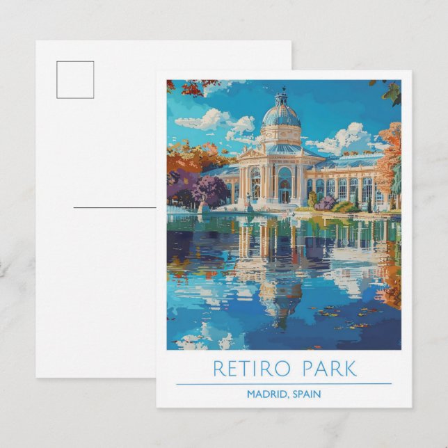 Retiro Park Madrid Spanien Vintage Postkarte (Vorne/Hinten)